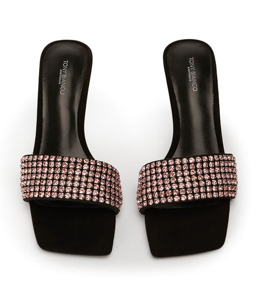 Tony Bianco Amos Pink Crystal/Black Mocka 6.5cm Låga klackar Rosa Svarta | SEXBR93199