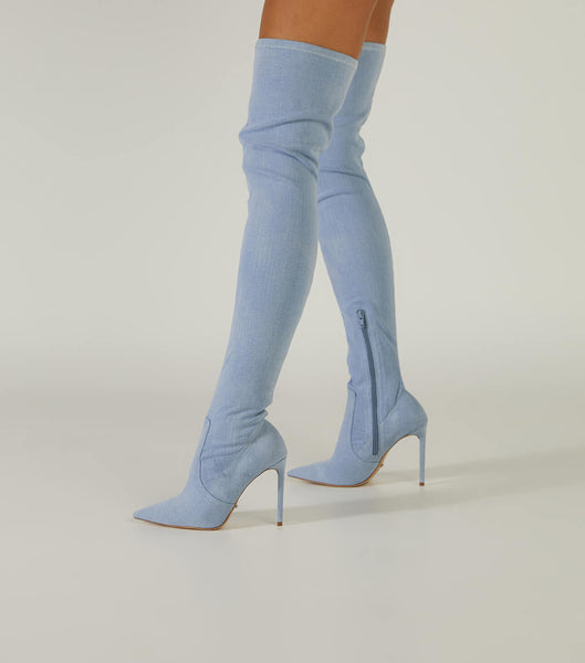 Tony Bianco Avah Denim Stretch 10.5cm Lackstövlar Blå | SEZPD13056