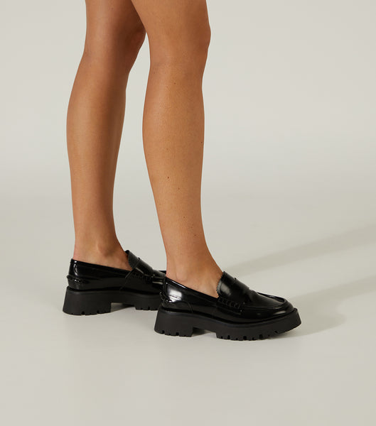 Tony Bianco Brooklyn Black Hi Shine 4.5cm Loafers Svarta | SEXBR12995