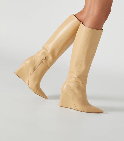 Tony Bianco Drake Butter Nappa 9.5cm Mid Calf Boots Beige | XSEGW11902