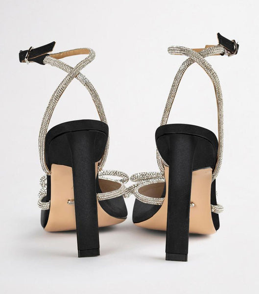 Tony Bianco Elsie Black Satin 10.5cm Bling klackar Svarta | SEZDE63184