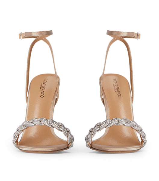 Tony Bianco Kosta Nude Satin 11cm Bling klackar Beige | SENZX73060