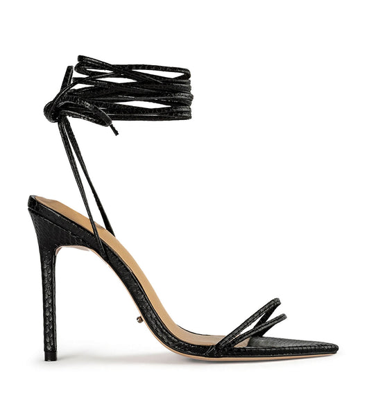 Tony Bianco Millie Black Snake 10.5cm Strappy Heels Svarta Ormskinn | SEXMI14203