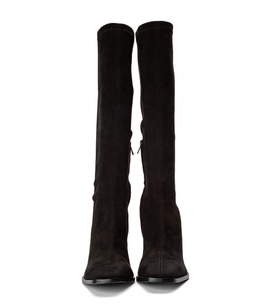 Tony Bianco Renae Black Stretch Mocka 8.5cm Stretchstövlar Svarta | QSEWA69780