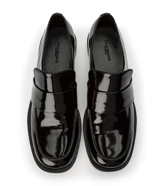 Tony Bianco Rovin Black Hi Shine 2.5cm Loafers Svarta | ZSEMJ52155