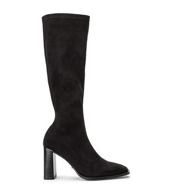 Tony Bianco Renae Black Stretch Mocka 8.5cm Stretchstövlar Svarta | QSEWA69780